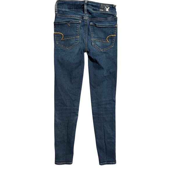 (6 for $25) AE Super Stretch Mid-Rise Jegging in Dark Wash Size 00 Short - Picture 2 of 8